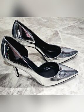 3 Inch Silver Chrome Pointed-Toe Stiletto Pumps - Women's